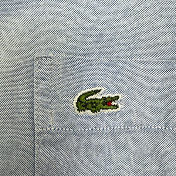 Lacoste Mens Short Sleeve Button Shirt Size 46/18/XL 100% Cotton Light Blue - Picture 4 of 9